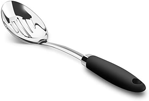Stainless Steel Slotted Spoon, 12.9-Inch, Black Handle