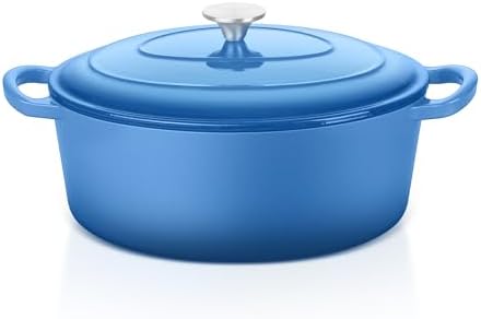 E-far 5QT Oval Dutch Oven Pot with Lid, Blue Enameled Cast Iron Dutch Oven