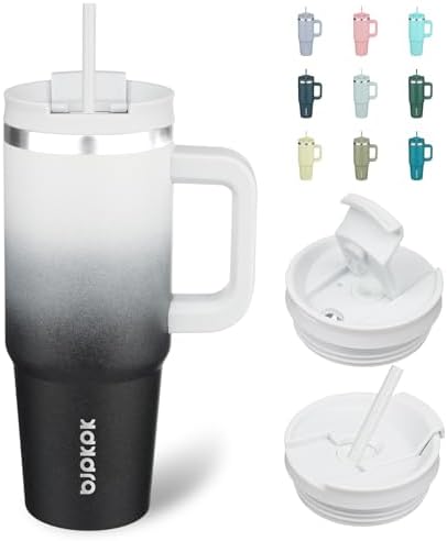 BJPKPK 30 oz Insulated Tumbler with Handle & Straw, Stainless Steel