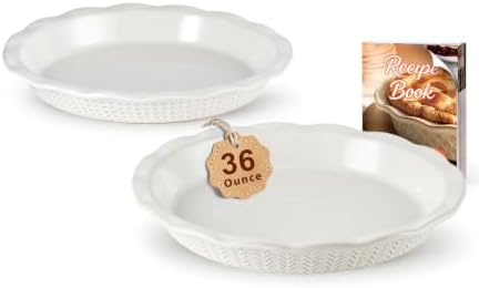 Lareina 9 Inch Ceramic Pie Pan, 36oz Pie Plate for Baking with Recipe Book