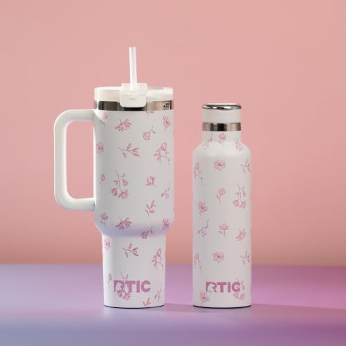 RTIC 40oz Road Trip Tumbler, Insulated, Ceramic Lined, Pink Magnolias