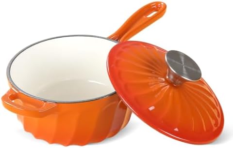 Enameled Cast Iron Sauce Pan with Lid, 2 Quart Saucepan with Lid