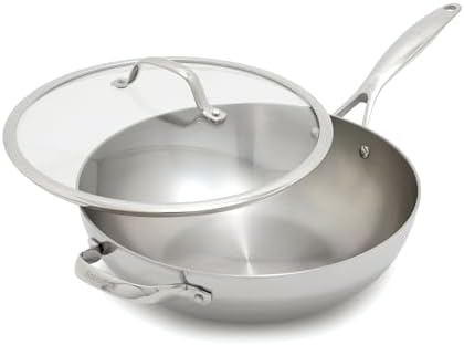 GreenPan Valencia Pro Tri-Ply Stainless Steel 12" Wok Pan with Lid, Induction Ready Cookware, All Cooktops, Sauce Pot, Mirror Finish, Dishwasher & Oven/Broiler Safe to 600F
