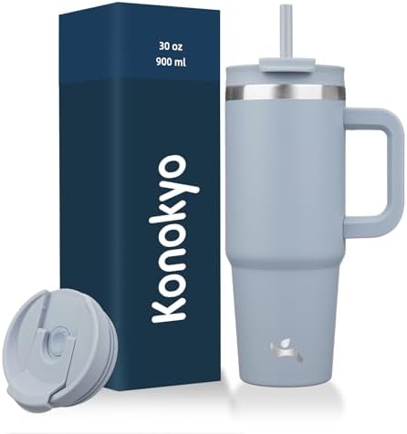Konokyo 30 oz Insulated Tumbler Water Bottle with Handle, Straw Lid