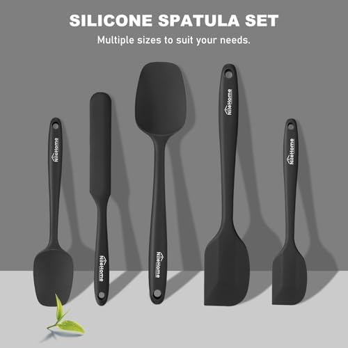 NileHome Silicone Spatula Set, 5 Pieces Food Grade Kitchen Utensils with Silicone Brush Heat Resistant Up to 600°F BPA-free Rubber Spatula for Scraping, Baking, Cooking, Mixing—Black