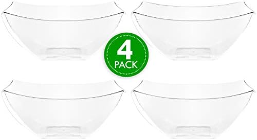 PLASTICPRO Disposable Square Serving Bowls, Party Snack or Salad Bowl, Plastic Clear or White Pack of 4 (8 OUNCE, Clear)