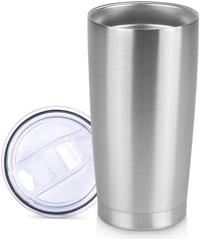 20 oz Tumbler Stainless Steel Tumblers Bulk with Lid Double Wall Insulated Coffee Tumbler Cups for Hot & Cold Drinks Powder Coated Travel Coffee Tumbler Mug Metal (Stainless Steel, 1 pack)