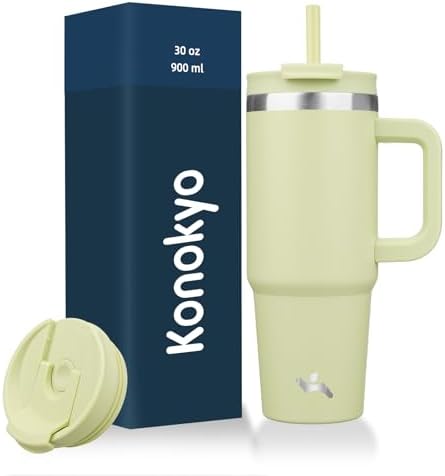 Konokyo 30 oz Insulated Tumbler Water Bottle with Handle, Straw Lid