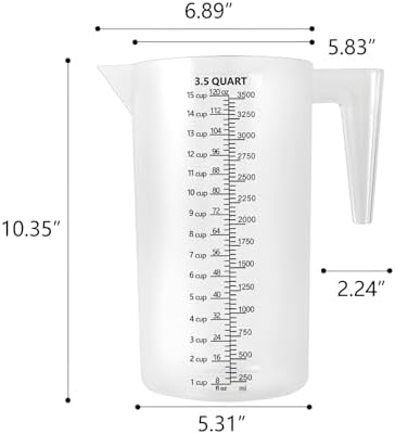 Plastic Measuring Cup with Handle, Pool Chemical Measuring Cup, Plastic Measuring Pitcher for Liquid Mixing, Pouring, Lawn Care, Pet Food, Motor Oil, Laboratory and More (120, Fluid Ounces, 3500ml)