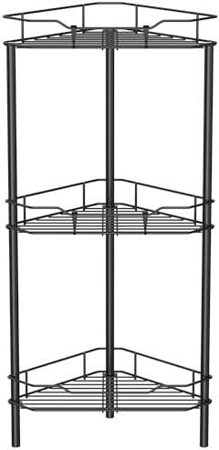 HuggieGems Metal Floor Standing Corner Shower Caddy, Black, 3 Tier