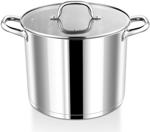 P&P CHEF 10 QT Stainless Steel Stock Pot with Lid, Cooking Pot for Soups