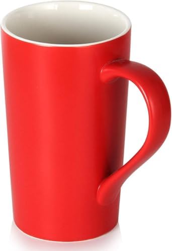 20 Ounces Extra Large Coffee Mug, M007 Tall Big Ceramic Latte Milk Tea Cup with Handle for Dad Men Women, Christmas Red