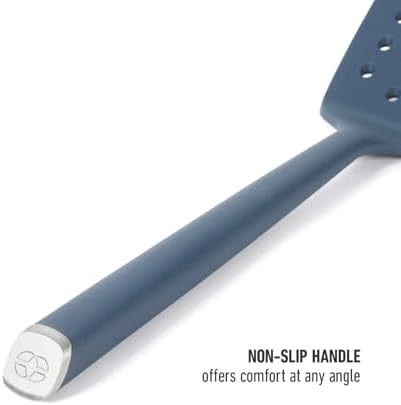 Calphalon Edge Silicone Slotted Turner, Flexible Silicone Slotted Spatula with Reinforced Core, Heat-Resistant Nonstick-Safe Turner for Draining, Navy