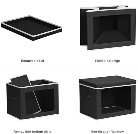 Homsorout Stackable Storage Bins with Lids - Large Decorative Basket with Lids, Fabric Foldable Closet Organizer Bins, Shelf Organizer for Living Room, Dorm, 5 Pack, Black