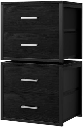 BOLUO Stackable Storage Drawers Closet Organizers and Storage Fabric Black 2 Drawer Dresser for Bedroom 2 Packs Modern