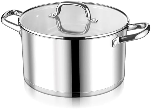 LIANYU Stainless Steel Stock Pot, 8 QT Large Soup Pot for Home Kitchen