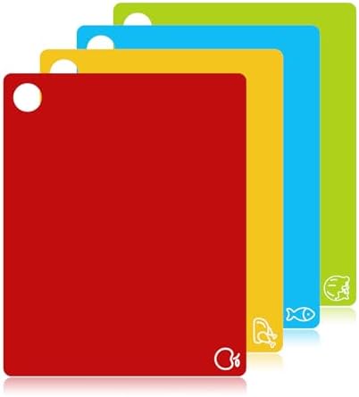 GoodLuck 4 Pieces Flexible Cutting Boards with Hanging Hole, BPA Free Plastic Cutting Boards for Kitchen, Non Slip Cutting Mat for Meat and Vegetables