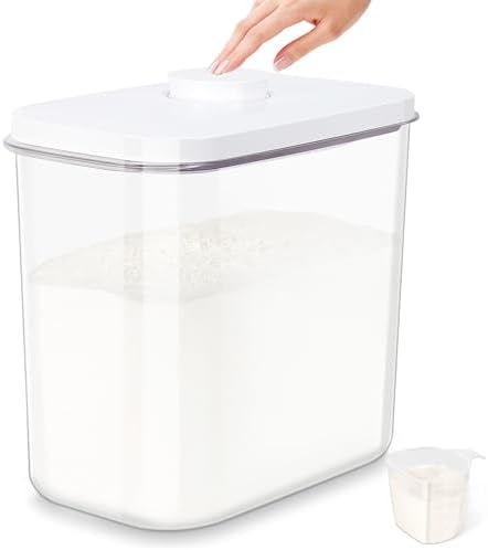 Airtight Rice Container 25 Lbs with Handle and Cup – 12.68Qt Large Flour Sugar Storage Container with Pop Up Seal & Hanging Lid Hooks, Clear Tall Food Storage Bin for Kitchen Pantry Organization