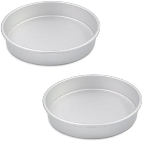 9 Inch Cake Pan Set of 2, Aluminum Round Cake Baking Pans Tins For for birthday cake party cake, Non-Toxic, Only Handwasher.Silver(9×2 round Cake Pan, Set of 2)