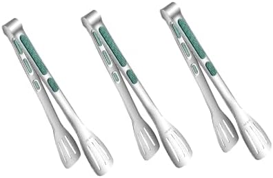 Stainless Steel Kitchen Tong Set - Anti-Slip Heat-Resistant Grip, Widened 3-Line Slotted Heads for Easy Clamping (Steaks, BBQ, Pasta, Salads), Easy Clean for Versatile Use Set of 3-9", Green
