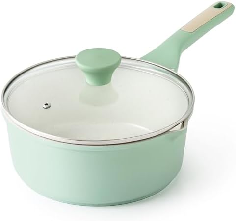 SENSARTE Ceramic Nonstick Saucepan with Double Pouring Spout, 3QT, Green