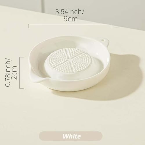 2 Pcs DelloidMaz 3.5 Inch White Ceramic Grater Plate for Ginger, Garlic, Onion, Cheese, Lemon, Chocolate, Vegetables and Fruits for Kitchen (2 Pcs, White)
