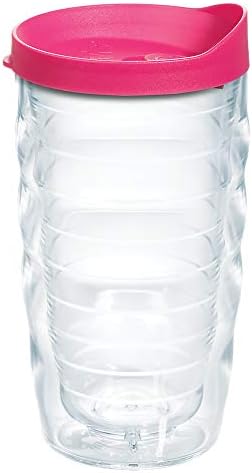 Tervis Clear & Colorful Lidded Made in USA Double Walled Insulated Tumbler Travel Cup Keeps Drinks Cold & Hot, 10oz Wavy, Fuchsia Lid
