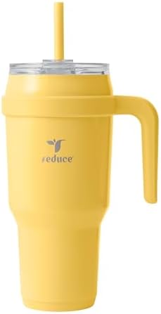 REDUCE 40 oz Stainless Steel Tumbler with Handle - Dual-Wall Vacuum Insulated Travel Mug, Sweat-Proof Lid & Reusable Straw - Keeps Drinks Cold for 24 Hrs, Fits Cupholders, Dishwasher Safe - Pineapple