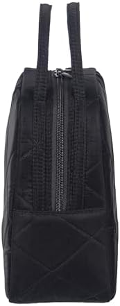 Machine Washable Women Quilted Fabric Insulated Reusable Cooler Lunch Bag Tote Adult Thermal Lunch Box Storage Bag for Ｗork (Black #3)