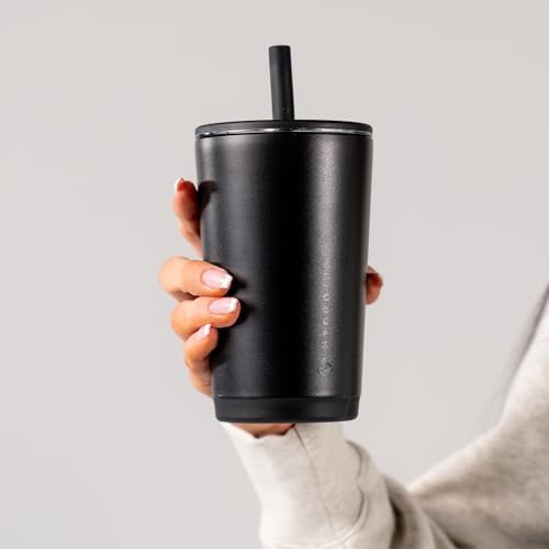 HydroJug Everyday Tumbler 14 oz, Ceramic-Lined Straw Cup, Black