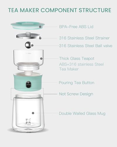 ZENS Modern Tea Infuser Pot, Small One Touch Tea Maker for Loose Tea, Blue