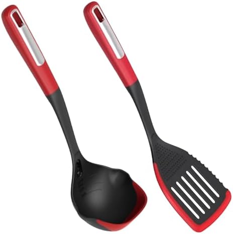 Spatula and Ladle Set, Multi-Functional Silicone Edge Cooking Utensil Set with Heat Resistant, Dishwasher Safe & Non-Scratch Design for Non-Stick Cookware