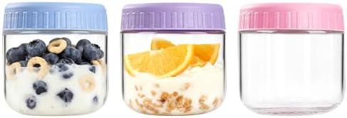 Overnight Oats Containers with Lids, 10oz Wide Mouth Mason Jars with Lids, 3 Pack Glass Jars with Airtight lid for Chia Pudding Yogurt Salad, Meal Prer Oatmeal Jars