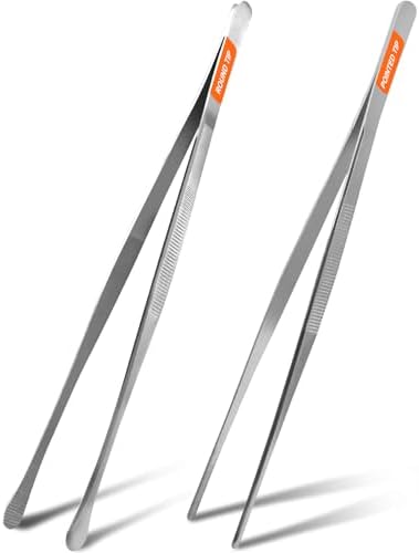 12-Inch Cooking Tweezers, 2-Pack Stainless Steel Kitchen Tongs