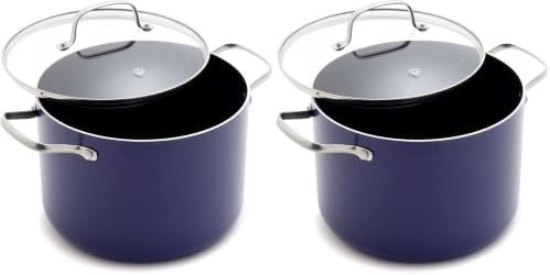 Blue Diamond 8QT Diamond Infused Ceramic Nonstick Stockpot with Lid, Blue, 8QT Stockpot with Lid (Pack of 2)