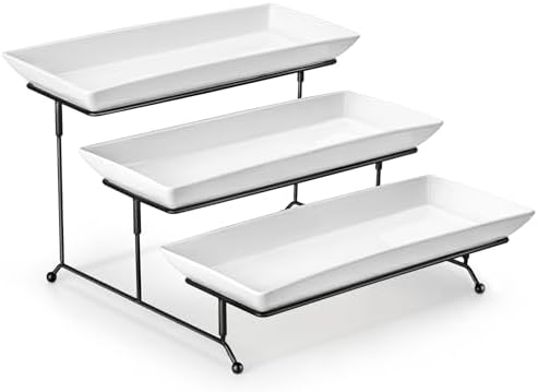 MALACASA 3 Tier Serving Trays, White Porcelain Serving Platters, 14 Inch