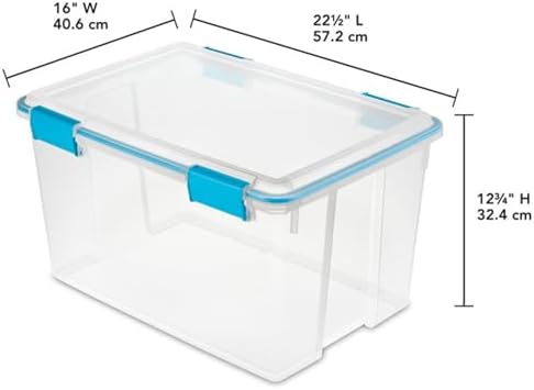 Sterilite 4-Pack 54 Quart Gasket Box, Home Storage Organizer Bins with Lids - Stackable Clear Plastic Containers for Bedroom, Bathroom, Garage, Basement, or Attic