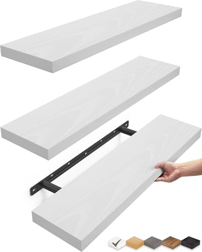 BAYKA White Floating Shelves 22.5in, Set of 3, Wall Mounted for Wall Decor