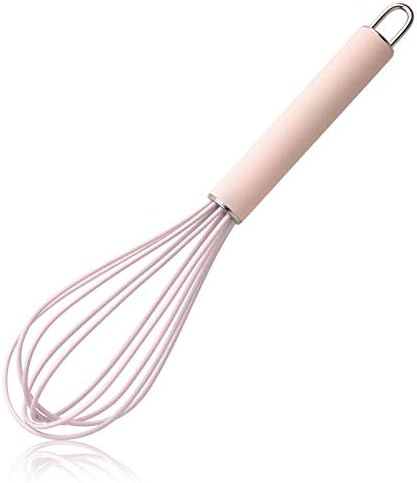 GorGin high temperature and easy to clean silicone whisk, wisk,stirrer, 10 inch, grip good grip design for Blending Whisking Beating Stirring Cooking Baking (1 Pack | Pink)