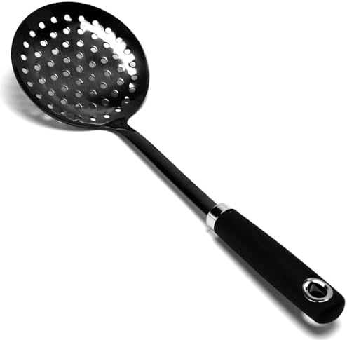 Black Stainless Steel Skimmer Spoon, Metal Slotted Spoon Strainer
