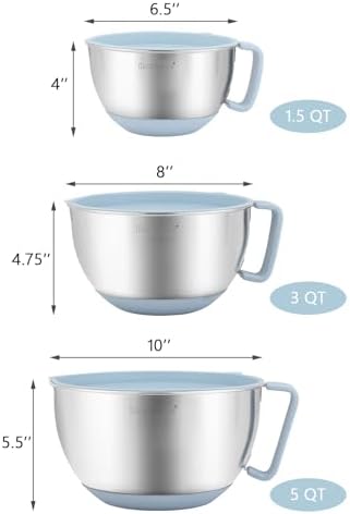 Rorence Stainless Steel Mixing Bowls Set with Lids,1.5,3 & 5 Qt,Light Blue