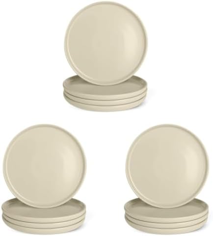 Amazon Basics Glazed Stoneware Dinner Plates, Ceramic 4-Piece Set, Microwave and Dishwasher-Safe, Ivory, 10.5 in (Pack of 3)