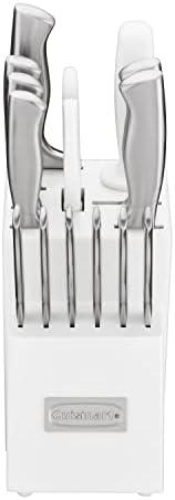 Cuisinart Professional Block Knife Set, 15pc Cutlery Knife Set with Steel Blades for Precise Cutting, Lightweight, Stainless Steel Durable & Dishwasher Safe, White