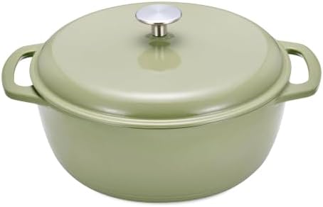 Amazon Basics Cast Iron Dutch Oven Pot with Lid, Enameled, Dual Handles, Round, Heavy-Duty, Small, 4.3-Quart, Olive