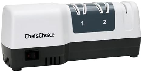 Chef'sChoice Hybrid Knife Sharpeners for 20-Degree Straight and Serrated Knives Combines Electric and Manual Sharpening With 100-Percent Diamond Abrasives And Precision Angle Guides, 3-Stage, White