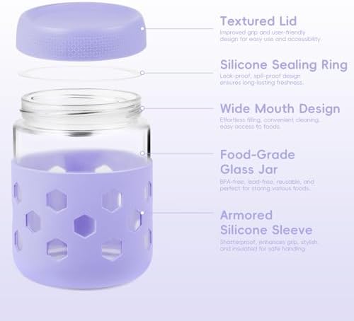 Gemice 8-Pack 16oz & 10oz Overnight Oats Containers with Lids & Silicone Sleeves, Glass Mason Jars with Airtight Lid, Wide Mouth Chia Seed Pudding Meal Prep Jar for Yogurt Berries Snack