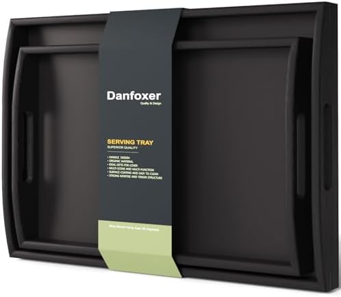 Bamboo Set of 2 Serving Trays with Handles Decorative Tray(Black)