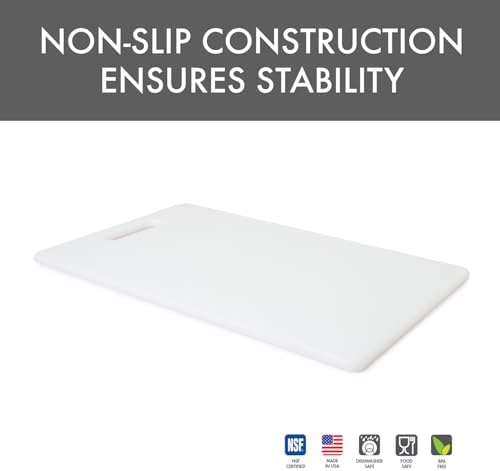 Dexas NSF Polysafe Cutting Board with Handle, 9.5 x 15 Inches, Reversible Non-Slip Kitchen Cutting Board, White