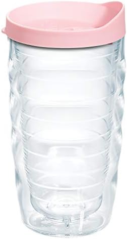Tervis Clear & Colorful Lidded Made in USA Double Walled Insulated Tumbler Travel Cup Keeps Drinks Cold & Hot, 10oz Wavy, Pink Lid