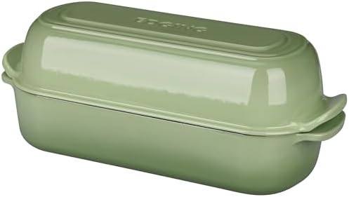 EDGING CASTING Enameled Cast Iron Loaf Pan with Lid, Bread pan, Dutch Oven Bread pan for Homemade Sourdough Bread Baking, 12.5x5.5 inch, 5qt, Pistachio Green